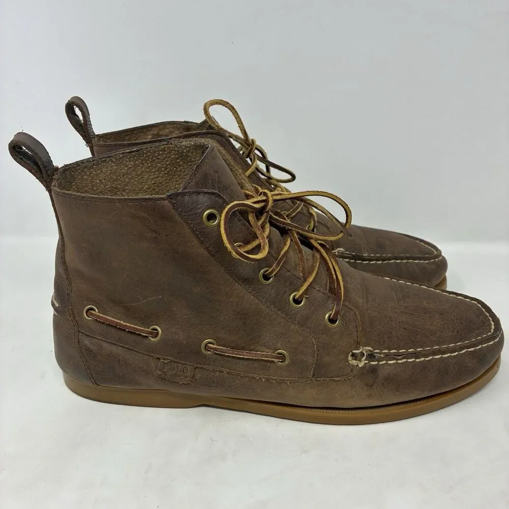 POLO Ralph Lauren 14557 Men's Barrott Brown Leather Boots Shoes Size 13 D